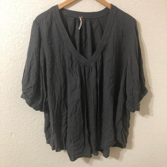 Free People Relaxed Boho Flowy Gray Peasant Blouse - Size Small - Picture 1 of 5